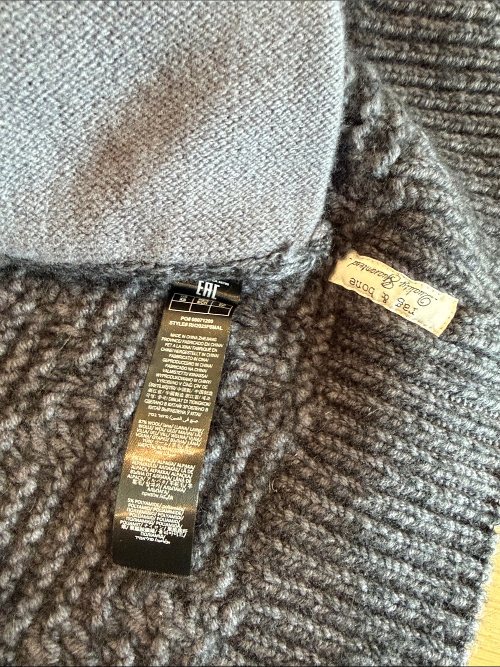 rag & bone Men's Navy Quilted Zip-Up Hoodie Sweater - Picture 9 of 15